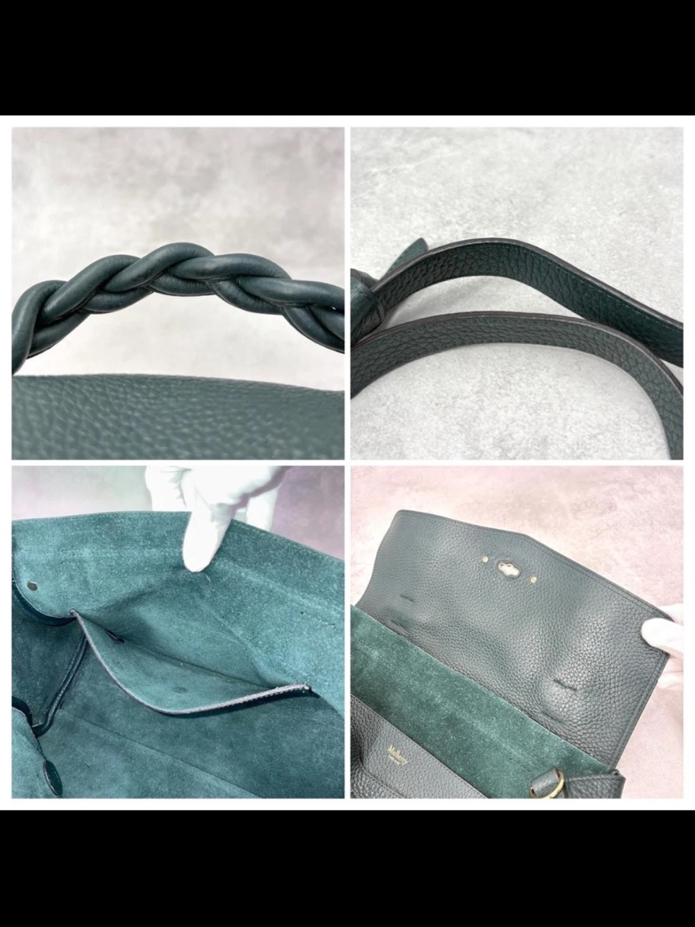 Mulberry Dark Teal Pebbled Leather Satchel with Braided Top Handle - Picture 8 of 11